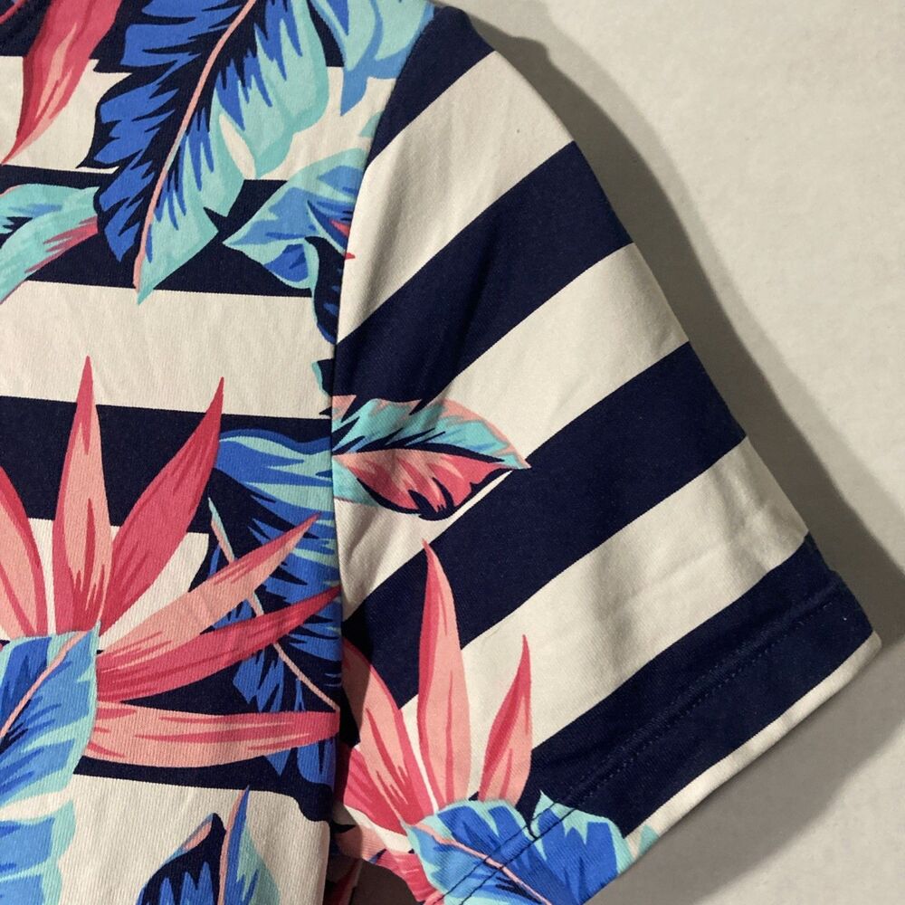TOMMY BAHAMA blue white striped multicolor floral crew neck uv top XS - Picture 4 of 8